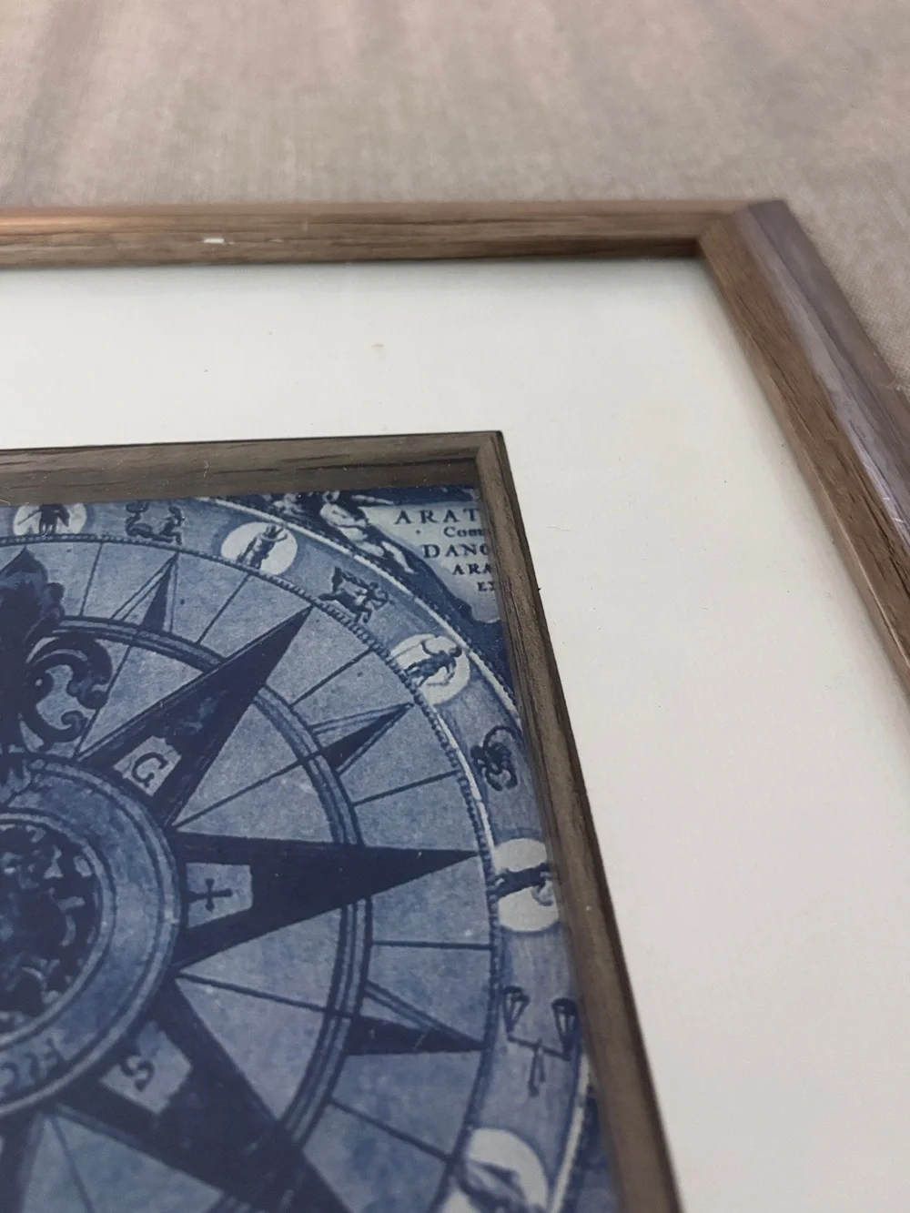 Vintage-Inspired Nautical Compass Rose Framed Wall  12.25”x12.25”